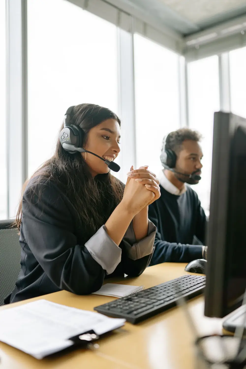 Business professional practising a workplace conversation with AI-supported coaching