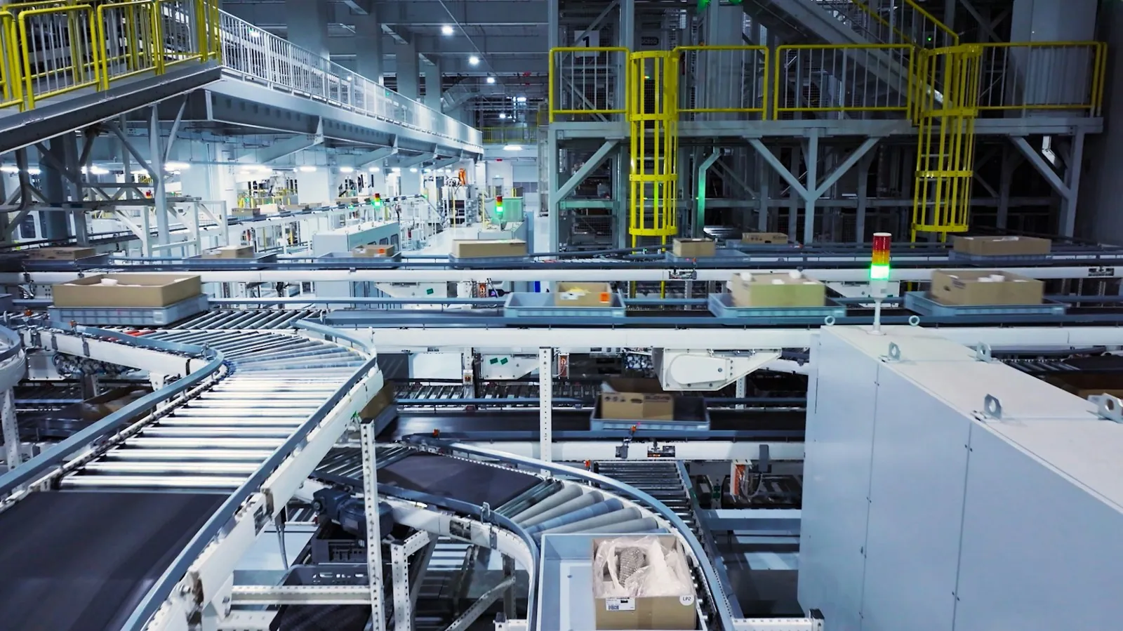 Conveyor tracks and production equipment inside a large industrial facility
