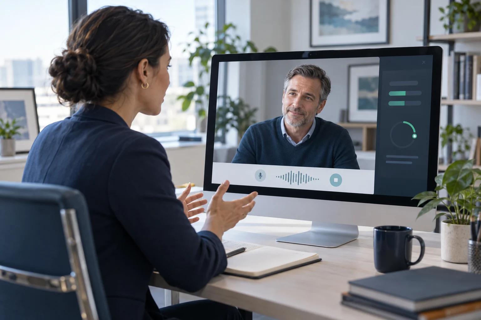 Business professional taking part in an AI-supported coaching conversation