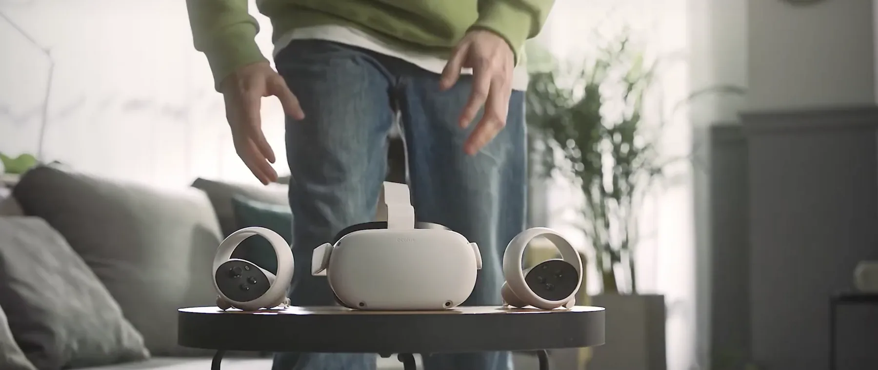 Virtual reality headset and controllers from the Caliverse character project