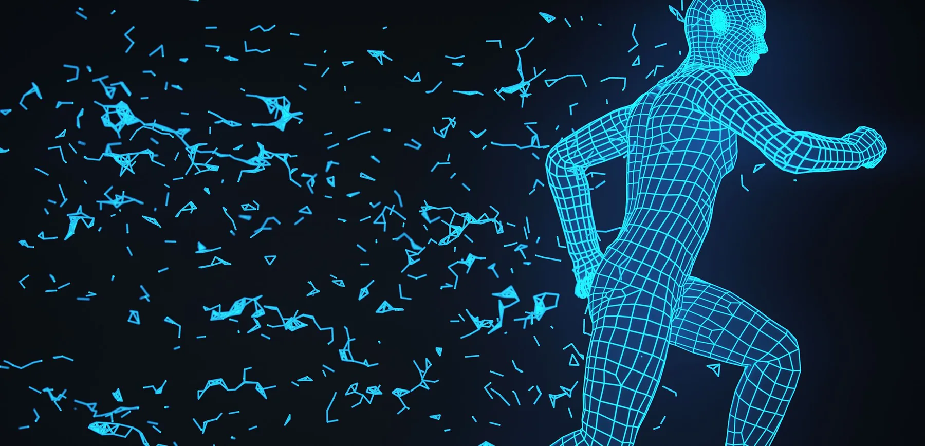 Blue wireframe human in motion from the ITEA MOSIM industrial simulation project
