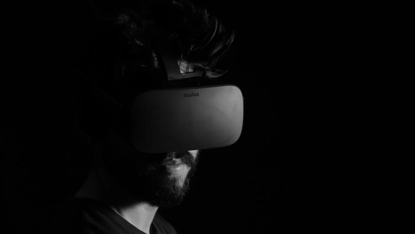 Professional using a virtual reality headset during scenario-based workplace training
